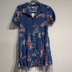 American Eagle Outfitters Blue Floral Mini Shirt Dress Size Small